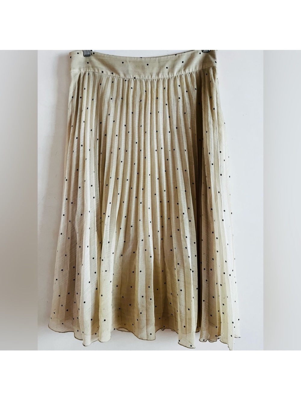 Sezane Beige Midi Skirt with Black Polka Dots